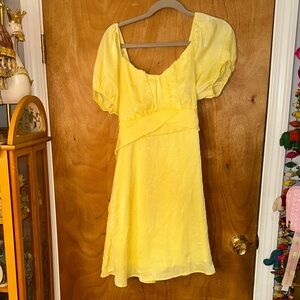 Yellow Puff-Sleeve Women's Dress
